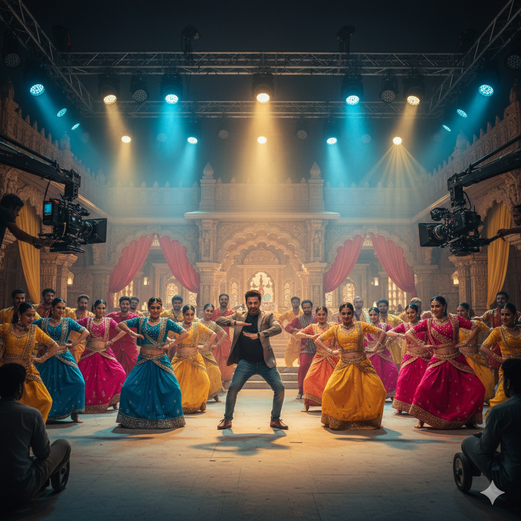 Choreographer directing dancers on a film set