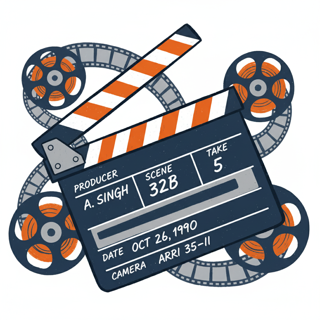 Illustration of hands holding a movie clapperboard